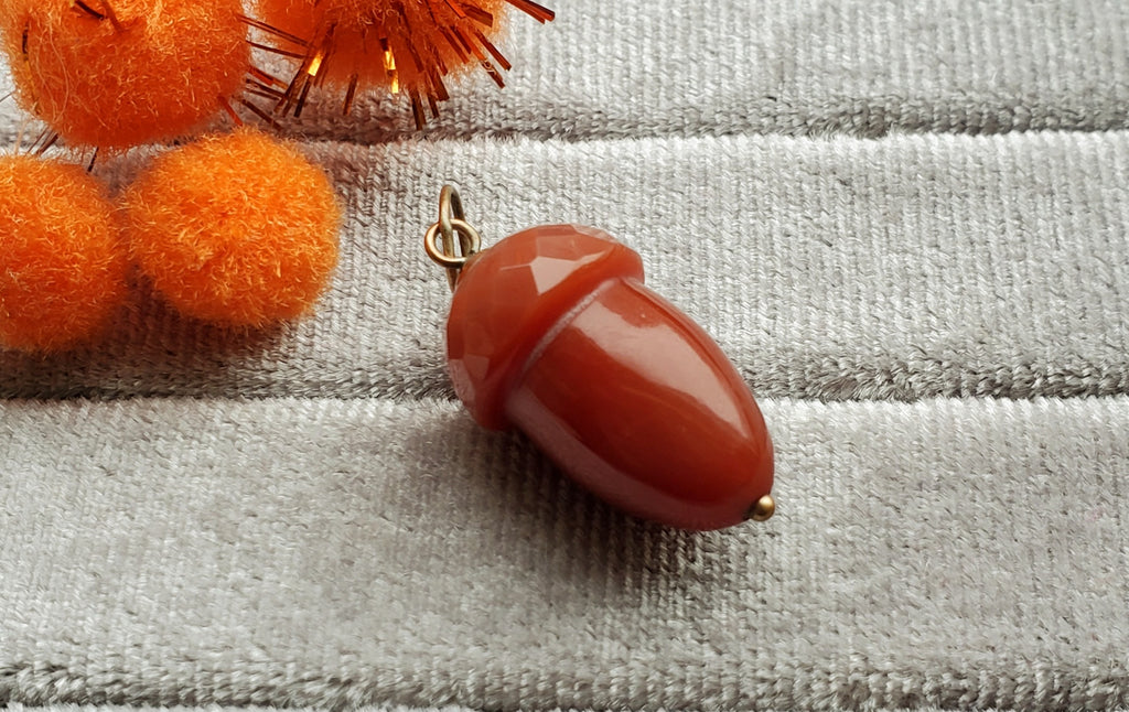 Exceptional Gold Carved Carnelian Acorn Pendant